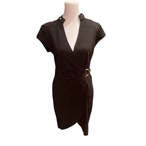 Cache Mock Wrap Dress Size 6 black